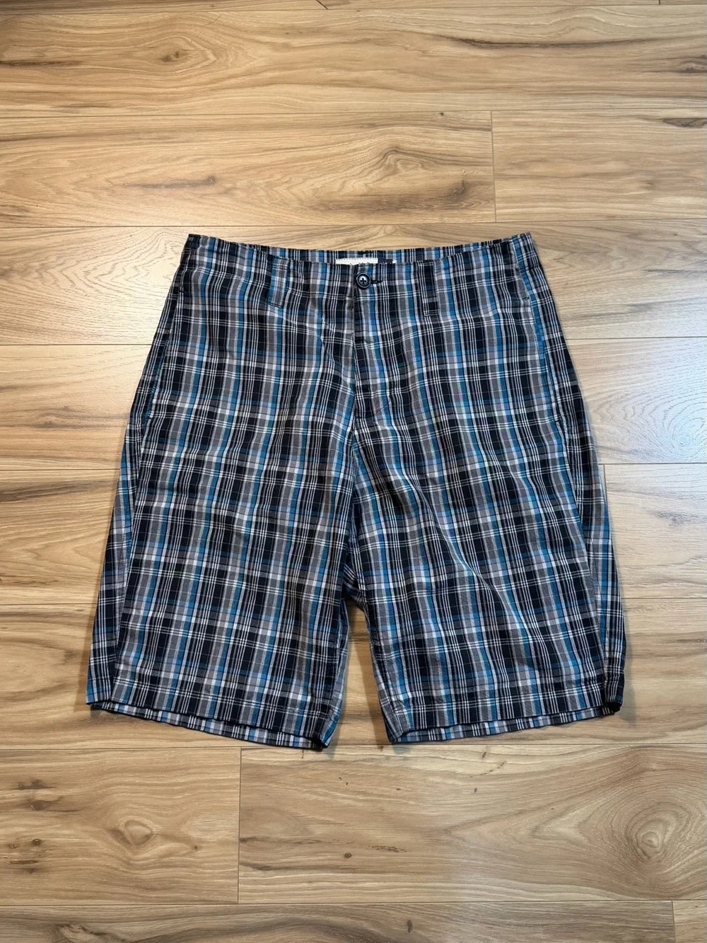 Men's Plaid Cotton Blend Shorts - Blue/Black